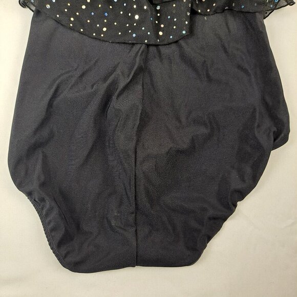 Longitude Size 10 One Piece Swimsuit Black Ruffled Top Sequins Slimming - Picture 8 of 15
